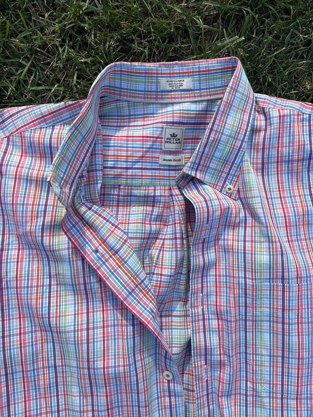 Peter Millar Seaside Finish Men's Plaid Button-Up Shirt, Extra Large